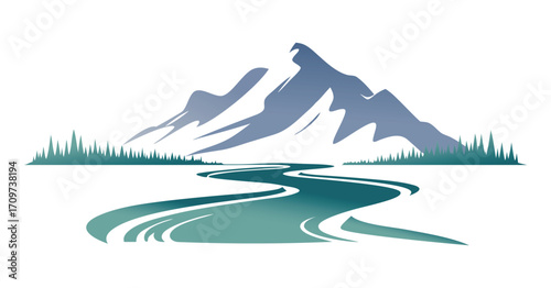Minimalist Mountain River Logo – Nature Landscape Vector Icon.