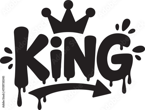 Vector art of Graffiti style word king with crown and arrow