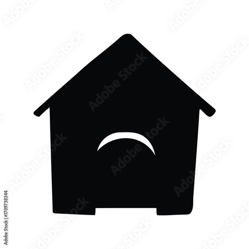 A black silhouette of a dog house structure with a doorway