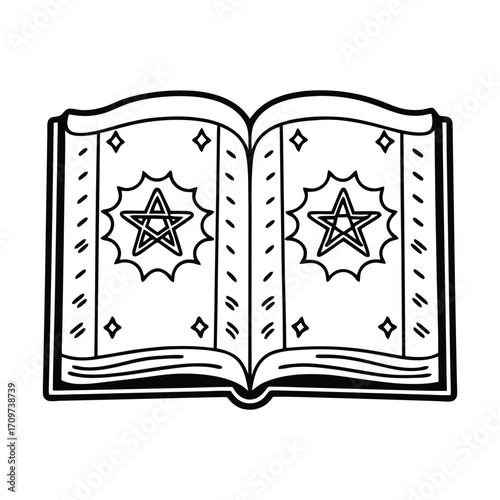 Open grimoire vector illustration ancient book of spells symbols mystical magic vector