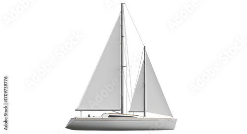 Canvastavla Isolated sailboat with two masts and sails, designed for racing and recreation s