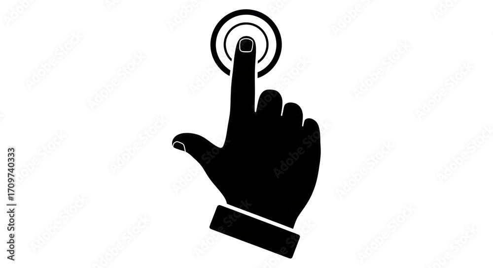 Obraz premium Isolated silhouette of a hand with pointing finger touching a button or screen with circles