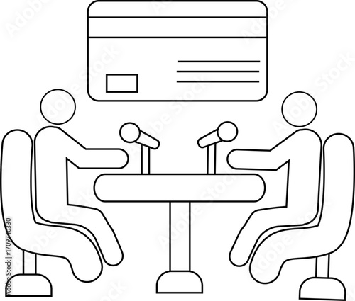 icon of two people on a podcast and an ATM card icon with a white background