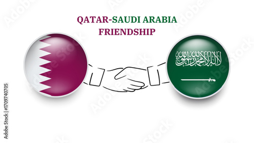 qatar and saudi arabi flags in circle with shake hand.qatar and saudi arabi friendship. qatar and saudi arabi flags, isolated on white background. Vector illustrator