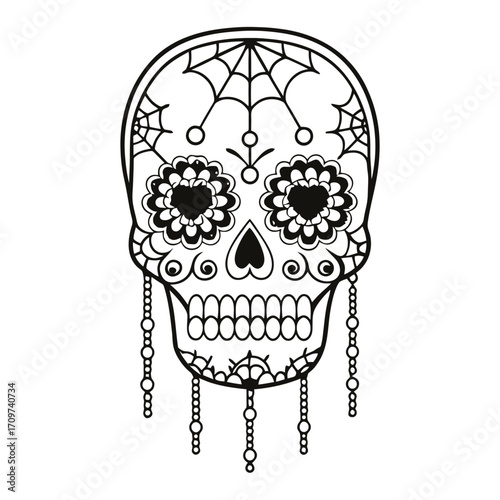 Intricate sugar skull vector illustration scalable eps icon for dia de los muertos and halloween