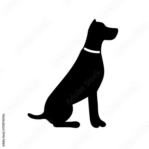 A Black Silhouette of a Dog with Collar Sitting Calmly and Elegantly
