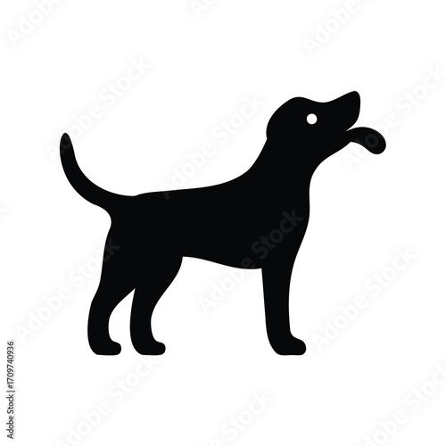 Silhouette image of a dog looking up with tongue out isolated