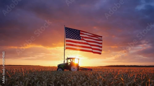 Tractor with the US flag.