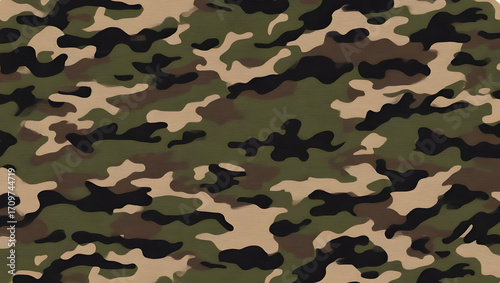 Camouflage texture, military style, khaki, army pattern, dark green background, stylish design for uniform