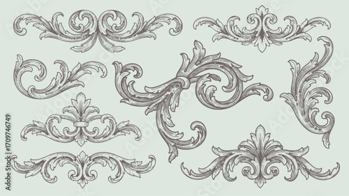 Vintage Baroque Victorian frame border flower pattern vector floral engraved scroll ornament leaf retro decorative design. filigree calligraphic heraldic shield swirl	