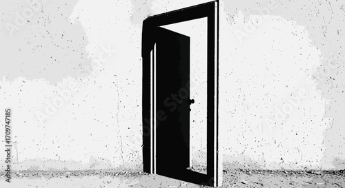 Vector art of ajar door in a concrete wall, , symbolizing opportunity, choice, and the unknown path ahead