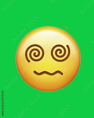 Animated dizzy emoji with spinning motion. Funny emoticon animation for video editing, overlays, memes, and creative projects