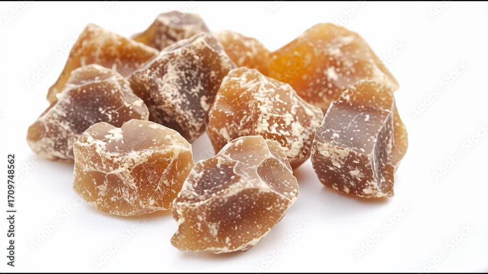 Close-up of raw brown sugar crystals on white background. Concept of natural sweet food Close-up of raw brown sugar crystals on white background. Concept of natural sweet food