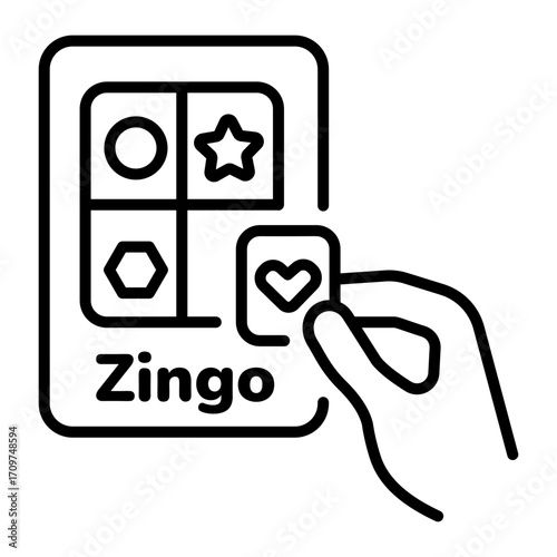 A line style icon showing zingo game