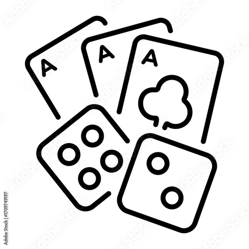 An outline style icon showing dice game