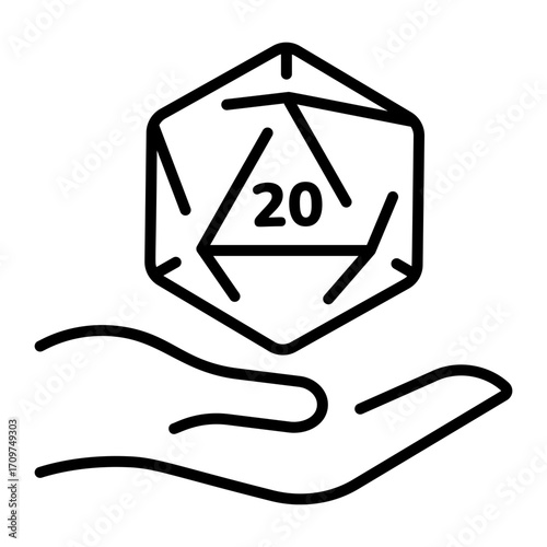 A line style icon showing polyhedral dice