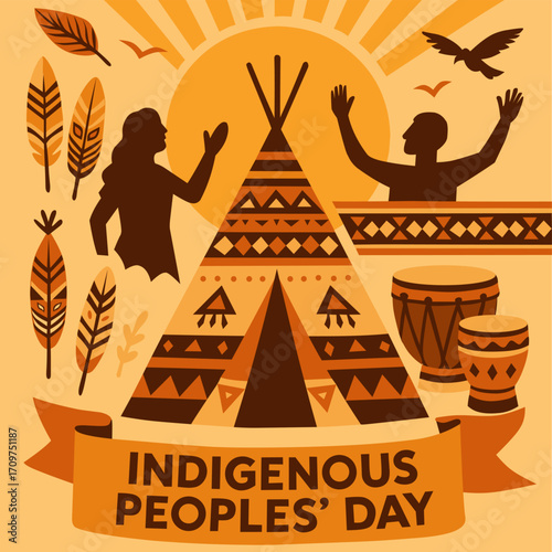 Indigenous Peoples’ Day Vector Illustration with Tribal Elements