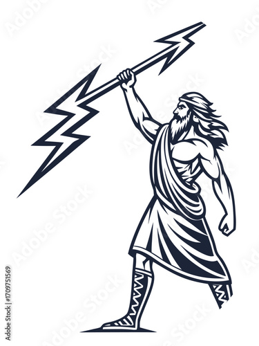 Zeus holding a lightning bolt in a circular emblem Greek mythology