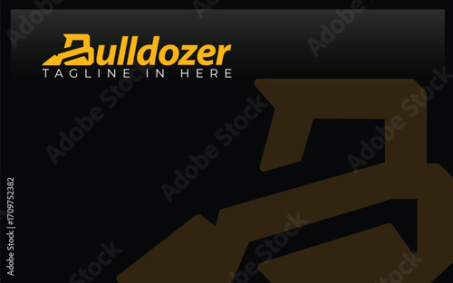 Word mark logo icon formed bulldozer symbol in letter b with yellow color