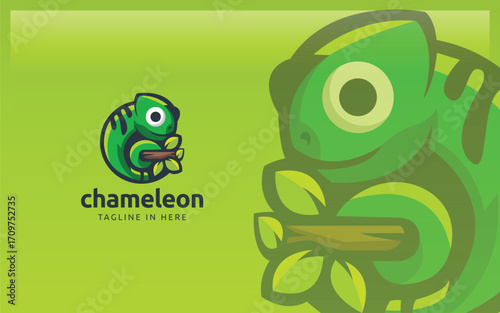 Chameleon mascot logo in green color