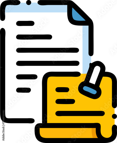 Legal Document Icon with Gavel and Approval Seal – Vector Illustration