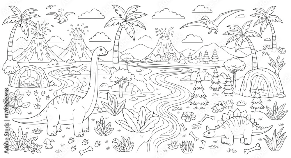 Fototapeta premium A whimsical and detailed illustration of a vibrant and diverse jungle teeming with life and fantastical creatures.
