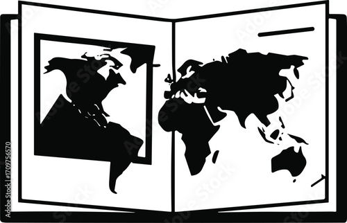 Open Atlas Book with World Map Vector Icon for Geography and Education