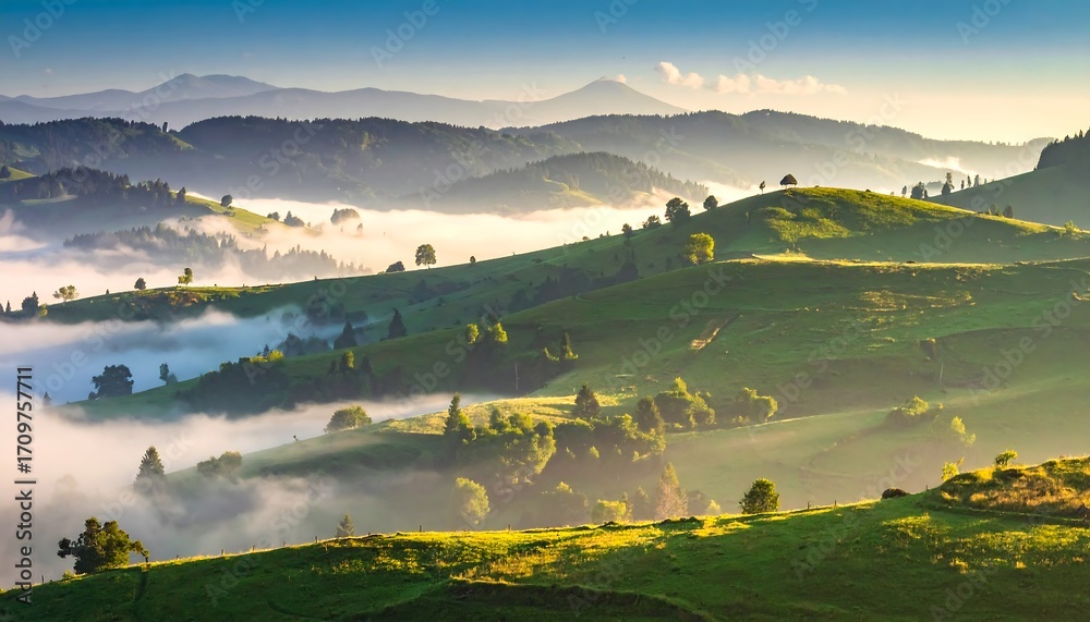 Obraz premium Misty Mountain Valley Landscape.