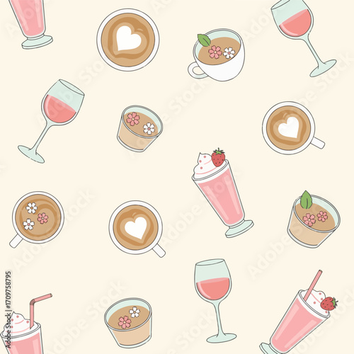 Sweet Drink Seamless Pattern – Coffee, Tea, and Milkshakes