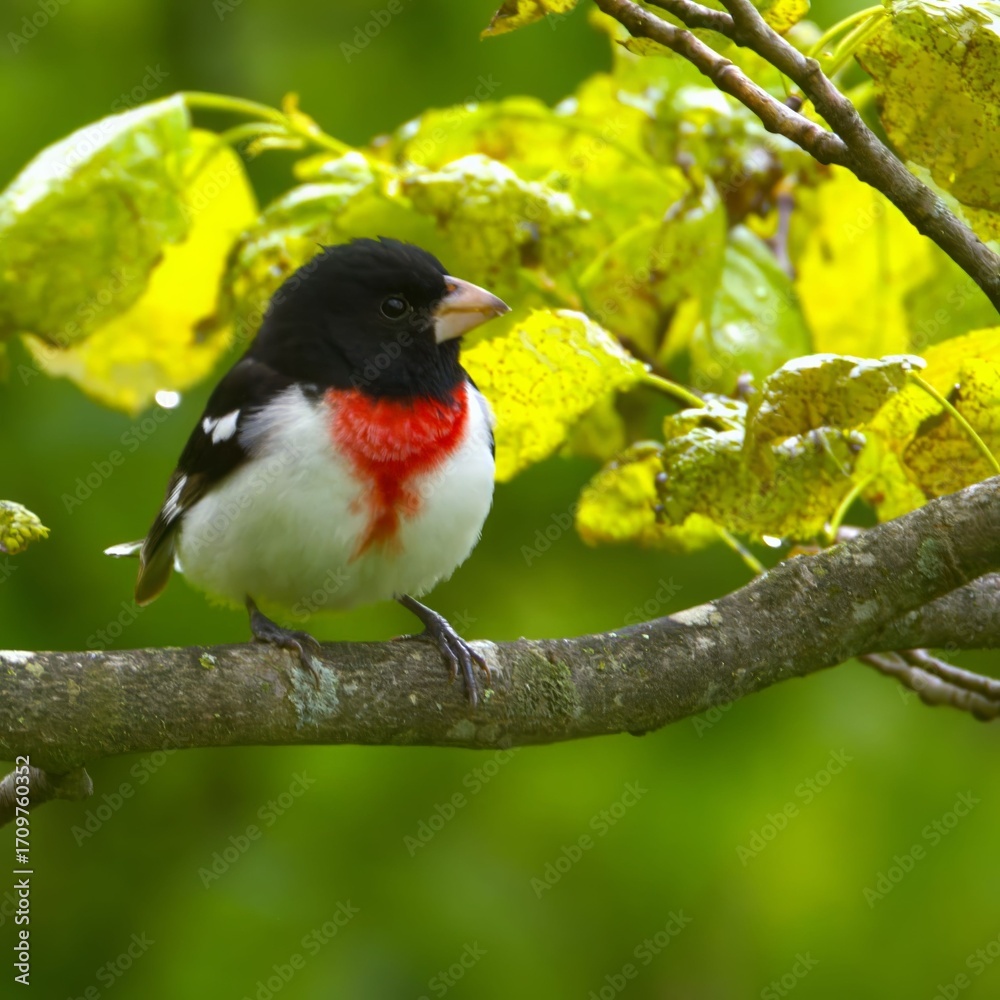 Fototapeta premium Rose-breasted grosbeak on a branch.