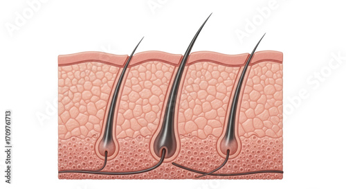 Tableau sur toile Isolated illustration of cross-section of human skin with hair follicles and epi