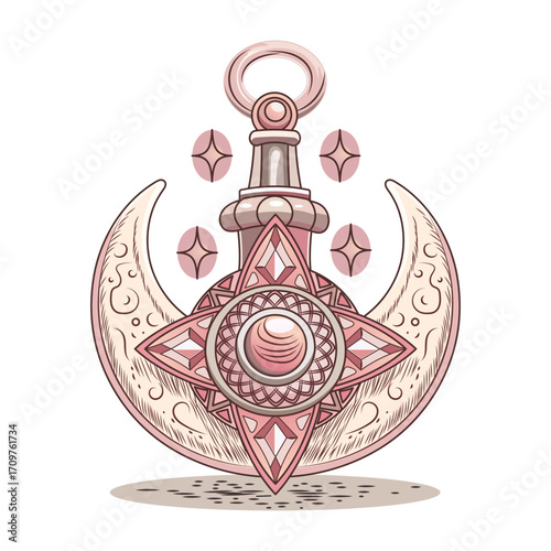 Flat style illustration depicting moon talisman