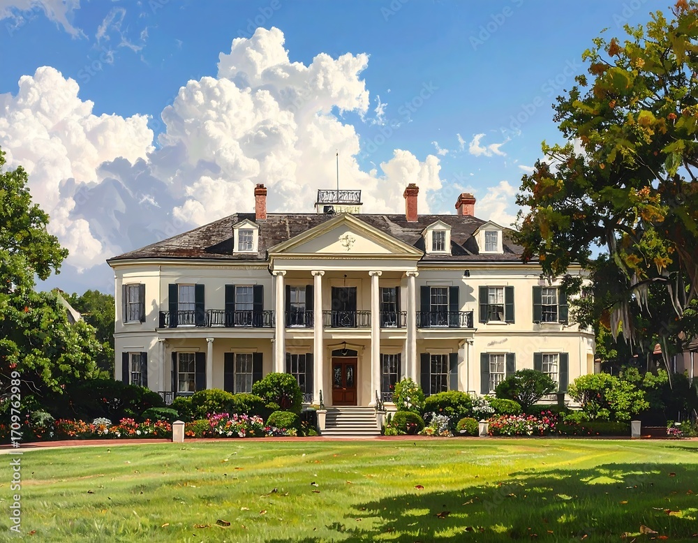 Fototapeta premium Grand Mansion Under a Summer Sky