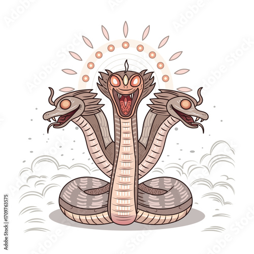 Flat style illustration depicting hydra monster