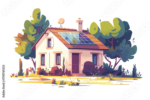 Installing Solar Panels on House Roof photovoltaic isolated