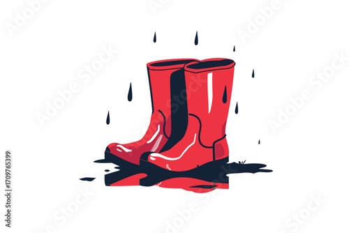 Rain Boots and Puddle drops isolated