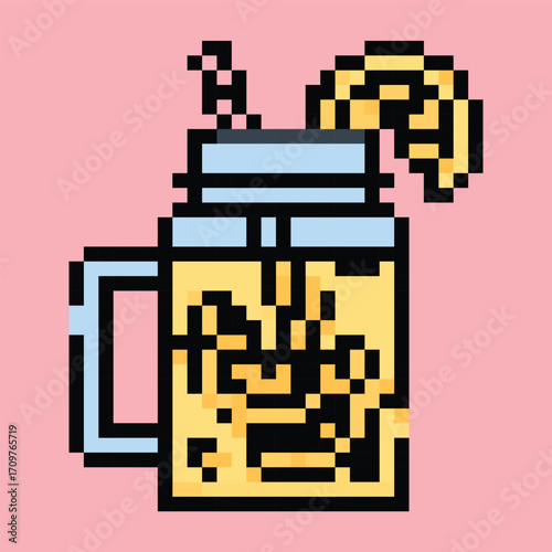 Pixel art vector themed summer with beach, sun, and fun activities elements.Pixel art vector themed summer with beach, sun, and fun activities elements.