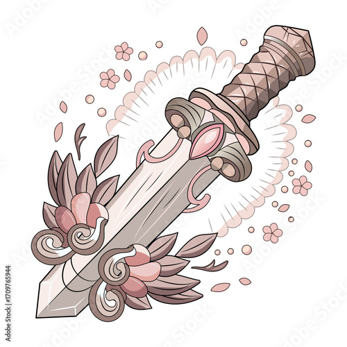 A flat style illustration showing crystal dagger