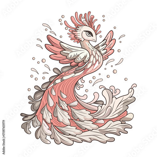 Flat style illustration depicting flying phoenix