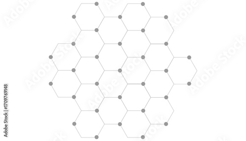 Hexagons pattern on gray background. Genetic research, molecular structure. Chemical engineering. Concept of innovation technology. Used for design healthcare, science and medicine background