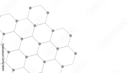 Hexagons pattern on gray background. Genetic research, molecular structure. Chemical engineering. Concept of innovation technology. Used for design healthcare, science and medicine background
