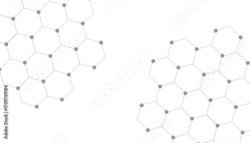 Hexagons pattern on gray background. Genetic research, molecular structure. Chemical engineering. Concept of innovation technology. Used for design healthcare, science and medicine background