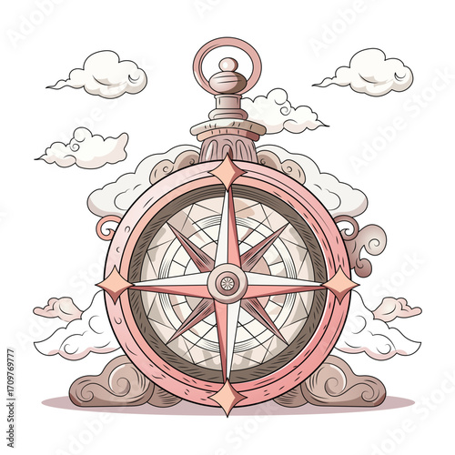 A flat style illustration showing a compass