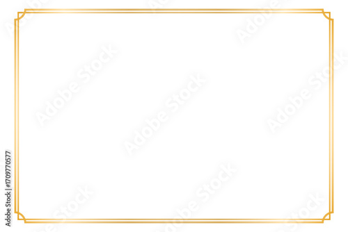 Gold rectangle frame with decorative corner. Luxury golden border. Mockup template for card, wedding, text, design. isolated on transparent background. PNG