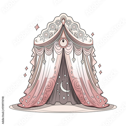 Flat style illustration depicting a theatre curtain