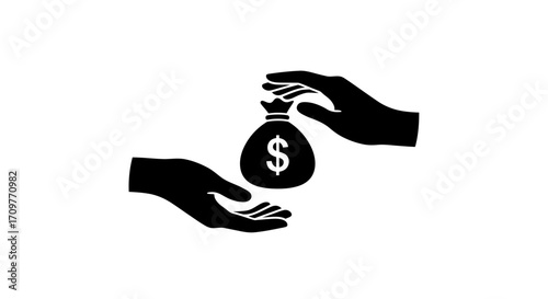 Hands exchanging a money bag, symbolizing financial transaction or aid.