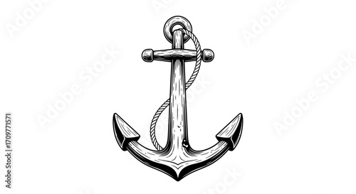 Classic maritime anchor with rope, symbolizing stability and nautical adventure.