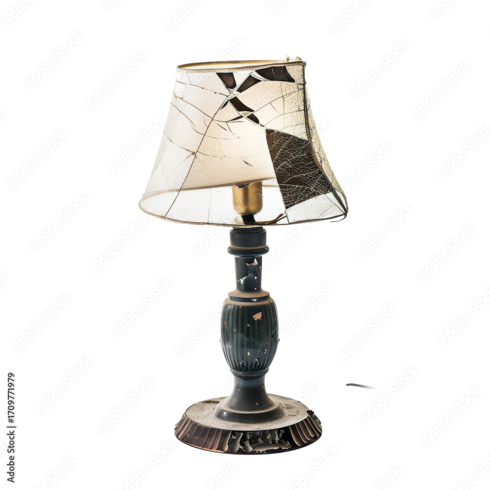 Fototapeta premium Vintage table lamp with fabric lampshade, black ceramic base and brass stem, classic home decor lighting PNG isolated on Transparent Background