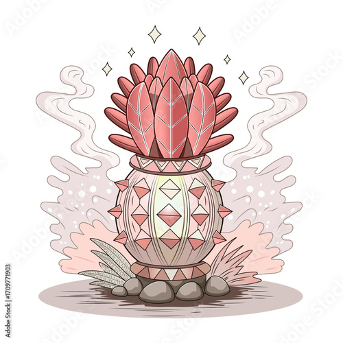 Flat style illustration depicting a ruby cactus