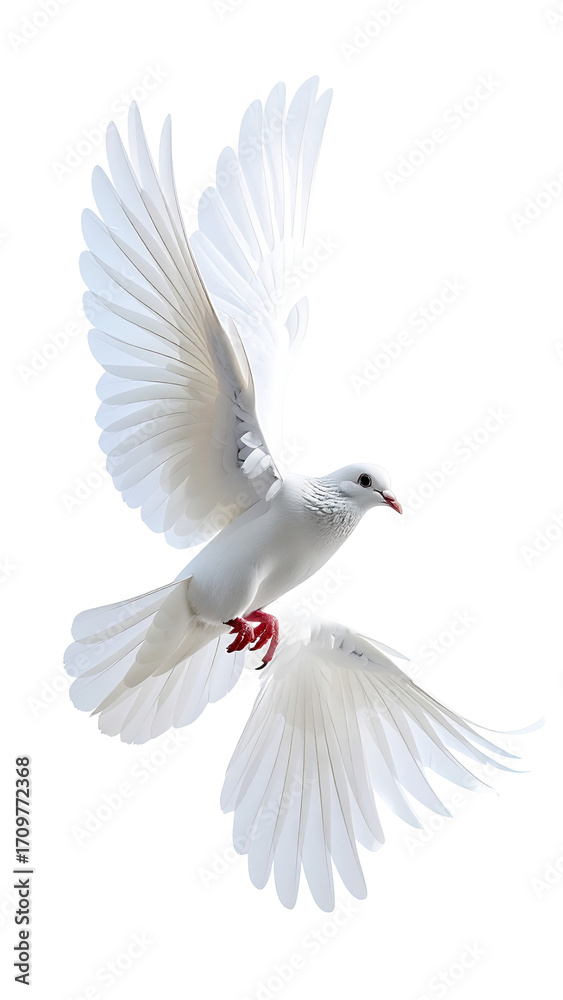 Fototapeta premium White dove in flight against a black background (1)